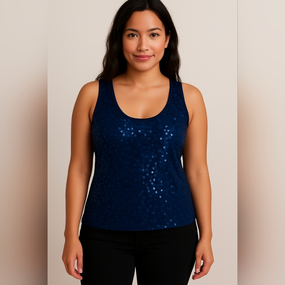💙 Apt. 9 Blue Sequin Shimmer Tank Top XL NWT
